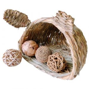 Lit d'élevage fait à la main en paille tissée pour perroquets avec fournitures de lapin mignon et 4 balles d'activités interactives pour lapin (XIANYITRO, neuf)