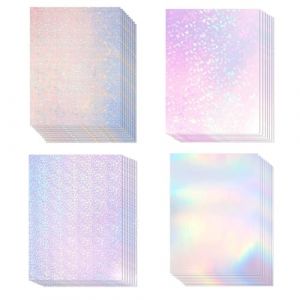 FTXanty 24 Pcs Feuilles Autocollants Adhesif Holographiques Vinyle Transparent Autocollant 4 Styles Holographique Papier A4 Autocollant Flash Feuille de Papier pour Photo Scrapbooking DIY No&euml;l (jiehaoyuan, neuf)