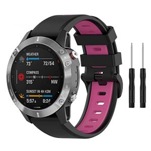 BoLuo Bracelet de Montres pour Garmin Fenix 7/ Forerunner 955 / Garmin Epix Gen 2, 22mm Silicone Bracelets Bande Strap pour Garmin Descent G1 /Garmin Instinct 2 / Fenix 6 /Quatix 5 Watch (rose noire) (BoLuo, neuf)