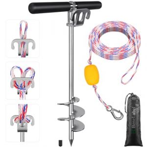 BeneLabel Ancrages de Sol, 43cm Piquet pour Chien Piquets d'attache Ancre de Plage Sup Spirale Ancre Bateau pour Bateau de Petite, Moyenne et Grande Taille avec Sac de Rangement & Corde 975cm (besthouse, neuf)