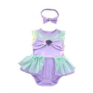 Lito Angels Deguisement Robe Princesse Ariel Sir&egrave;ne avec Bandeau pour Bebe Fille, Anniversaire Fete Carnaval Costume Barboteuse Body Ete, Taille 3-6 mois, A (&eacute;tiquette en tissu 60) (Lito Angels FR, neuf)