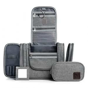 Obics&reg; XXL Trousse de Toilette Voyage pour Femme et Homme 8L Gris Grand - Sac &agrave; cosm&eacute;tiques et de Lavage avec poign&eacute;e de Suspension - Pochette-de-Toilette pour Le Camping avec Miroir 10 Compartiments (Obics, neuf)