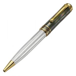 Xezo Maestro stylo &agrave; bille &agrave; m&eacute;canisme tournant, pointe moyenne. Argent massif 925. Incrustation en nacre noire avec placage en or 18 carats. Artisanal, &eacute;dition limit&eacute;e, num&eacute;rot&eacute;e (XEZO, neuf)