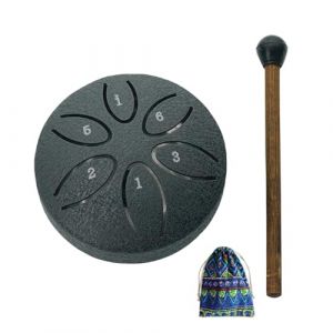 Altsuceser Tambour à langue en acier de 7,6 cm à 6 notes pour l'extérieur du jardin, carillon de pluie, mini chakra, petit tambour éthéré avec maillet pour yoga zen noir (spectatoo, neuf)