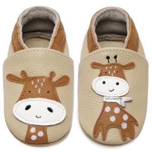 IceUnicorn Chausson Bebe Chausson Cuir Souple Bebe Chaussons Cuir Bébé Souple Chaussons Premiers Pas Bébé(Beige AB Girafe, 18-24 mois) (HelloTang, neuf)