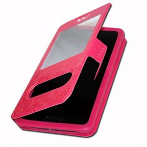 Etui Housse Folio pour Wiko Y81 Extra Slim X 2 Fen&ecirc;tres en &eacute;co Cuir de qualit&eacute; avec Fermeture magn&eacute;tique et surpiq&ucirc;res Apparentes Compatible pour Wiko Y81 - Rose Fushia (PHONE18 expedition tr&egrave;s rapide en SUIVI POSTAL, neuf)