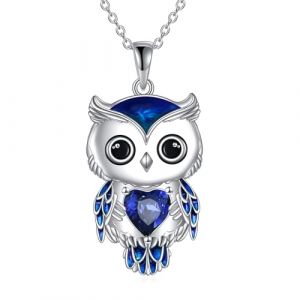 Collier Hibou Bijoux Cadeaux pour Femmes en Argent Sterling Pierre de Naissance Hibou Pendentif Collier Bijoux de Noël pour Les Filles (09-Septembre) (zhanglushop, neuf)