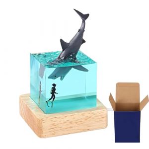 Lampe de chevet en forme de requin, r&eacute;sine &eacute;poxy, baleine &agrave; bosse, requin, lampe sous-marine avec base en bois, d&eacute;coration pour la maison et le bureau (Megalodon) (Sandwichl, neuf)