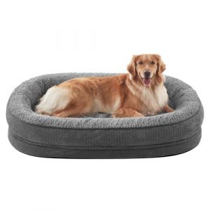 Panier Chien Grande Taille XL Orthopedique, Memoire de Forme Lit pour Chien, Canapé Chiens Dehoussable Lavable, Lit Ovale Imperméable, Gris (Topets-EU, neuf)