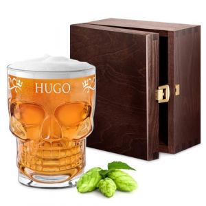 Maverton Chope &agrave; Bi&egrave;re Personnalisable 500 ml Avec T&ecirc;te De Mort - Idee Cadeau Homme Unique - Verre a Biere Original Cr&acirc;ne - Cadeau Personnalis&eacute; Pour Anniversaire (MAVERTON, neuf)