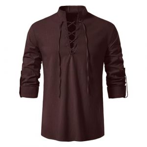 Cosplay Homme Costume Steampunk Homme Costume Medieval Homme Veste Pirate Chemise Col Mao Homme Chemise Homme Manches Longues Chemise De Noel Homme Chemise Halloween Homme Che(Coffee,L) (VDDTAGAM, neuf)