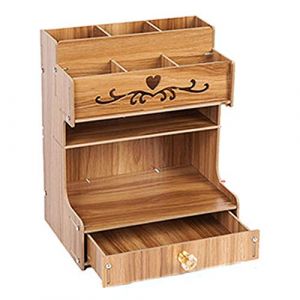 Organiseur de bureau en bois multifonction avec tiroir pour bureau, bureau et &eacute;cole B13 marron. (TopHomer, neuf)