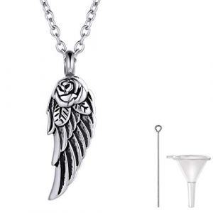 Richsteel Collier Aile d&rsquo;Ange,Cr&eacute;mation Urne &laquo; Rose Aigle Aile &raquo; Collier de Cendre Pendentif en Acier Inoxydable Ton Argent&eacute; Bijou Comm&eacute;moratif 18K Fr&ecirc;ne Porte Memorial (Entonnoir Kit Inclus) (Richsteel Jewellery, neuf)