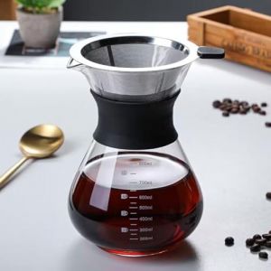 YunNasi Verser Over Cafeti&egrave;re en verre avec filtre permanent Filtre &agrave; Caf&eacute; Manuelle Tasse verseuse cafeti&egrave;re (800 ml) (Le Rhin, neuf)