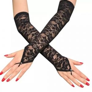 Visxcnu Gants Sans Doigts en Dentelle pour Femmes, Gant Long en Maille des Ann&eacute;es, Tulle Noir Coude Sexy Moufles pour Mariage Soir&eacute;e Cocktail Bal No&euml;l (pidcassoc, neuf)