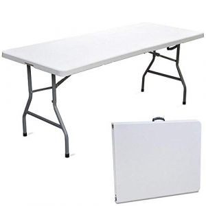 Bakaji Table pliante en résine HDPE avec cadre en métal renforcé pliable en valise pour jardin maison caravane camping pique-nique, blanc 183 x 76 x 72 cm (Esplodia, neuf)