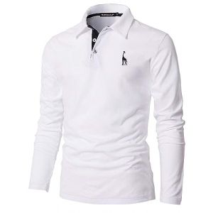 KUNJLELP Mode Polo pour Homme Manches Longues Broderie Girafe T-Shirt Slim Coton Polo de Travail Golf Rugby M-3XL,A-Blanc,XXL (Chuanghui-EU, neuf)