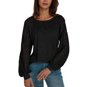 Uwdiohq Ventes Flash du Jour Chemise Col Claudine Femme Chemisier sans Manches Haut Transparent Noir Tunique De Fete Sweat Hiver Chaud Pull Camionneur Ray&eacute; Et Blanc Laine Long Fantaisie (Uwdiohq, neuf)
