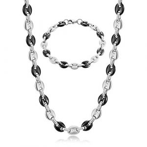 AFSTALR Chaine pour Homme Grain De Caf&eacute; Collier Biker Punk Acier Inoxydable Maille Argent-Noir 61-9 (AFSTALR, neuf)