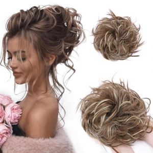 TESS Postiche Chignon Synthetique, Postiche Chignon Cheveux Naturel Chignon Elastique Chignon Postiche D&eacute;coiff&eacute; Extension Chouchou Chignon, Ch&acirc;tain clair et blond cendr&eacute; (TESS Official, neuf)