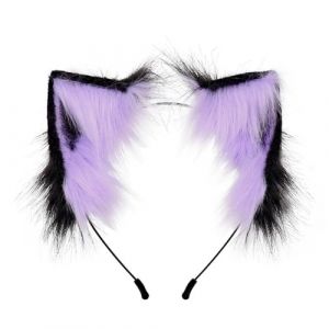 Serre-t&ecirc;te oreilles de renard, oreilles de chat en fausse fourrure, serre-t&ecirc;te oreilles de loup, accessoires de costume en fourrure, &eacute;pingle &agrave; cheveux tendance for adultes, cosplay d'Halloween(Purple) (FFNWFHZ, neuf)