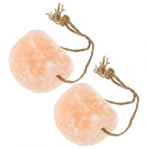 HAF® Lot de 2 pierres à lécher de sel de 2 à 3 kg avec cordon pour chevaux, bovins, gibiers et moutons | Pierre à lécher en 100 % sel cristal de roche | Pierre minérale du Pakistan | Taille : 2-3 kg | (HAF GmbH, neuf)