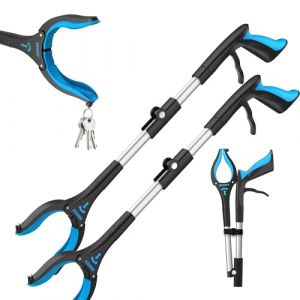 KEKOY Pince Telescopique Ramasse Objet 66 cm pour Seniors, Outil de Ramassage Pliable avec Mâchoire Antidérapante Rotative à 360°, Pince Ramasse Objet 4" avec Aimant (Bleu Ciel, 2 Pièces) (Kekoy Store, neuf)