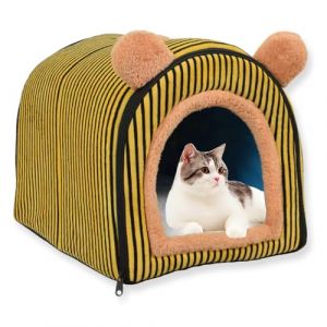 Niche d'int&eacute;rieur pour chat et chien de grande taille, lavable, amovible, apaisant, anti-anxi&eacute;t&eacute;, avec coussin doux, lit igloo pour animal domestique (E, 35 x 30 x 30 cm) (ping bu, neuf)