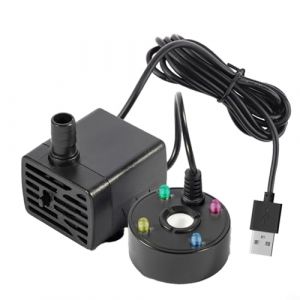 Puupaa Pompe &agrave; eau avec brumisateur USB 5 V pour fontaine, &eacute;tang et brouillard - Lumi&egrave;res LED - Pour Halloween, f&ecirc;te, jardin, rocaille, cour ext&eacute;rieure (noir) (LineFoforME, neuf)