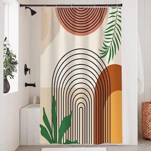 Uiiooazy Rideau Douche Anti Moisissure, Rideau de Douche Terracotta 120x180cm Abstrait Feuilles Vert Lignes Noir Rideaux de Baignoire Tissu Lavable Imperméable Rideaux Salle de Bain avec 8 Crochets (dongguibinjingpinxiaodianpu, neuf)