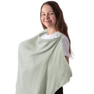 APOMOONS Couverture Allaitement Bebe, Couverture d'Allaitement B&eacute;b&eacute; Couverture Bebe Douce et Respirante Cache Allaitement &Eacute;charpe Allaitement B&eacute;b&eacute; Ajustable pour Mamans (greyish green) (Snorkeling Sky, neuf)