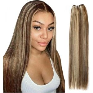 Extensions de cheveux humains raides, tissage en lot, rapport hauteur/largeur 14-28, 100 g/pièce (taille : 3 pièces/lot, couleur : #613_22 pouces) - 3 pièces/lot - P4-613_24 pouces (yichangshikaiyisishangmaoyouxiangongsi, neuf)