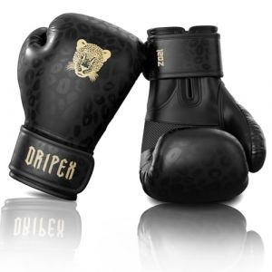 Dripex Gants de Boxe 12 oz, Gants d'Entra&icirc;nement de Boxe PU Cuir, Gants Sac de Frappe Homme Femme Boxing Gloves Professionnels pour Arts Martiaux Muay Thai Kickboxing MMA Adulte Jeunes, L&eacute;opard Dor&eacute; (Yiiihaa, neuf)