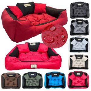 KING DOG Lit Chien Moyen Taille M 75 x 65 cm Coussin Imperm&eacute;able Lavable Canap&eacute; Confortable Moelleux Douillet Antid&eacute;rapant Couchage pour Chien Int&eacute;rieur R&eacute;sistant Fabriqu&eacute; en UE Rouge (AIO FACTORY GmbH, neuf)