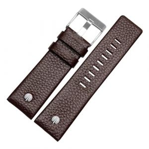 LUGEMA Bracelet de montre en cuir v&eacute;ritable 22 24 26 27 28 30 mm Litchi Grain compatible avec Diesel DZ4316 DZ7395 DZ7305 Bracelet de montre, Boucle marron argent&eacute;, 22mm (Hengshida, neuf)