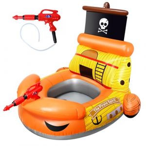 Joellfuner Bateau Pirate Gonflable, Bouee Piscine Enfant, Bateaux Gonflables avec Pistolet à Eau, Siège de Piscine Anneau de Natation, Jouets de Piscine à Coussin d'air pour Les Enfants de 1 à 6 Ans (TORYODOR ETRADE, neuf)