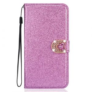 Glitter Etui Housse pour Samsung Galaxy A51 4G Coque en Cuir, Coque en Cuir Glitter Etui Housse Amour Boucle Pochette Bling Paillettes PU Cuir Housse Etui Case pour Samsung Galaxy A51 4G - Violet (Bolong, neuf)