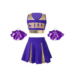 TiaoBug Enfant Fille D&eacute;guisement Pom-Pom Girl Uniforme Costume Cheerleads Crop Top et Jupe Courte et Pompoms D&eacute;guisement Cosplay Carnaval Halloween No&euml;l 5-14 Ans Violet A 11-12 ans (TB TRADING, neuf)