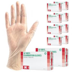 Gants en vinyle 1000 pièces 10 boites (M, Transparent), Gants d'examen jetables, sans poudre et latex, articles sanitaires pour le nettoyage des cuisines, à usage unique, non stérile (sfmedicalproducts, neuf)