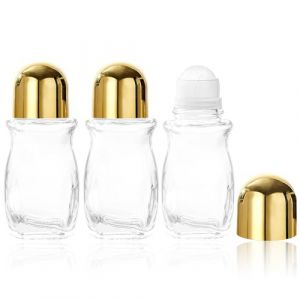 3 Pièces Roll on Vide, 50ml Rechargeables En Verre Déodorant Roll-on Bouteilles Vide, Flacon Vide Huile Essentielle Avec Rouleau à Billes et Capuchon, Pour Les Huiles Essentielles Aromathérapie, Or (xunlaimaoyi, neuf)