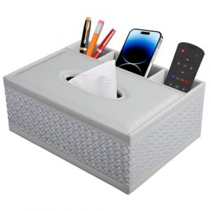 XNONE Bo&icirc;te &agrave; Mouchoirs Carr&eacute;e en Cuir, Distributeur avec 3 Organiseurs Lat&eacute;raux, Blanc (XNONE, neuf)