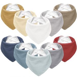 Susurration Bavoirs B&eacute;b&eacute; Bandana 10 Pi&egrave;ces,Mousseline Foulard Bavoirs Bebe R&eacute;glables Doux Pour Gar&ccedil;ons et Filles (Gris Bleu) (Allkim, neuf)