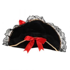IMIKEYA Chapeau Pirate Tricorne Velours avec Noeud Rouge et Dentelle pour Femme Accessoire pour Costume de Capitaine Soir&eacute;e &agrave; Th&egrave;me Halloween et Cosplay (Elsy Abbas, neuf)