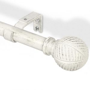 DEFYNEE Tringle à rideaux en bois 76-219 cm, tringle à rideaux de 25 mm de diamètre, tringls réglable avec motif imitation de feuilles de céréales, pour patio, portes vitrées, salon - Blanc (ZhiYuDianZi, neuf)