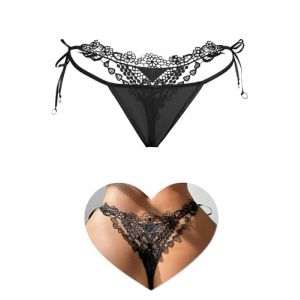 ohyeahlady Mini String Ficelle Femme Sexy Chic Hot Grande Taille G String Micro Tanga Culotte Dentelle sans Couture Invisible Coton Slip Maille Bikini sous Vetement T-Back Lingerie Dentelle M,Noir (ohyeahlady, neuf)