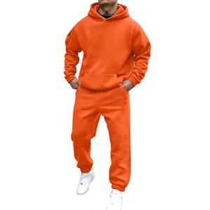 shownicer Surv&ecirc;tement Homme Ensemble Jogging Sweats &Agrave; Capuche Et Sport Pantalons Automne Hiver Couleur Unie Gym Jogging Sportswear Tenue De Couple A Orange L (Joeh Carnival, neuf)