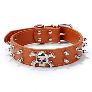 FUNAT Collier pour Chien à Rivets Tête de Mort, Tête de Mort Réglable avec Rivets à Pointes Collier pour Chien en Similicuir Crocodile (FUNAT-EU, neuf)