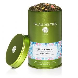 Palais des Thés, THÉ DU HAMMAM, Thé Vert Parfumé, Thé Désaltérant, Mélange Floral et Fruité, Parfum Gourmand, Boite Métal 100g (Objectif Zen, neuf)