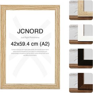 JCNORD Cadre Photo en Bois MDF Couleur Ch&ecirc;ne de A2 cm Avec Verre Plexi Incassable | Cadre Photo Moderne Pour Murs et Tables (Frame more, neuf)