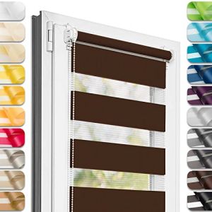 Estika Store Enrouleur Jour Nuit sans perçage - Chocolat - 45 x 220 cm - Store à enroulement, Double Tissu, pour fenêtres intérieures, Protection Contre Le Soleil (Estika, neuf)